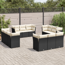 vidaXL 12 részes fekete polyrattan kerti ülőgarnitúra párnákkal kerti bútor
