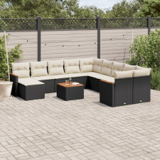 vidaXL 12 részes fekete polyrattan kerti ülőgarnitúra párnákkal kerti bútor