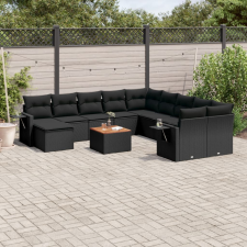 vidaXL 12 részes fekete polyrattan kerti ülőgarnitúra párnákkal kerti bútor