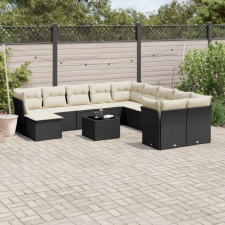 vidaXL 12 részes fekete polyrattan kerti ülőgarnitúra párnákkal kerti bútor