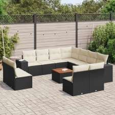 vidaXL 12 részes fekete polyrattan kerti ülőgarnitúra párnákkal kerti bútor