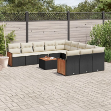 vidaXL 12 részes fekete polyrattan kerti ülőgarnitúra párnákkal kerti bútor