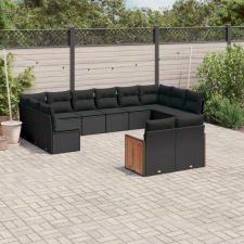 vidaXL 12 részes fekete polyrattan kerti ülőgarnitúra párnákkal kerti bútor