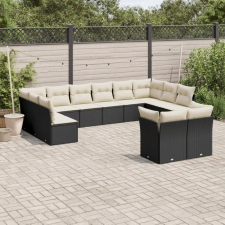 vidaXL 12 részes fekete polyrattan kerti ülőgarnitúra párnákkal kerti bútor
