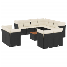 vidaXL 12 részes fekete polyrattan kerti ülőgarnitúra párnákkal (3223942) kerti bútor