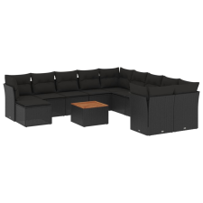 vidaXL 12 részes fekete polyrattan kerti ülőgarnitúra párnákkal (3223976) kerti bútor
