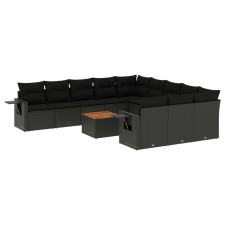 vidaXL 12 részes fekete polyrattan kerti ülőgarnitúra párnákkal (3224788) kerti bútor