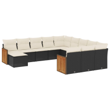 vidaXL 12 részes fekete polyrattan kerti ülőgarnitúra párnákkal (3228261) kerti bútor