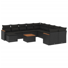 vidaXL 12 részes fekete polyrattan kerti ülőgarnitúra párnákkal (3258975) kerti bútor