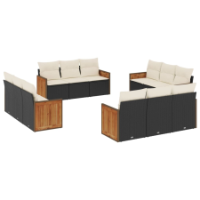 vidaXL 12 részes fekete polyrattan kerti ülőgarnitúra párnákkal (3259914) kerti bútor