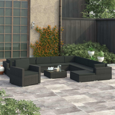 vidaXL 12 részes fekete polyrattan kertibútor-garnitúra párnákkal kerti bútor