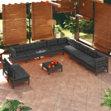 vidaXL 12 részes fekete tömör fenyőfa kerti ülőgarnitúra párnákkal kerti bútor