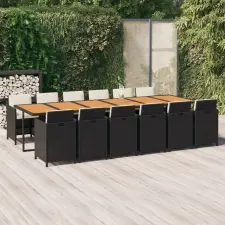 vidaXL 13 darabos polirattan kerti bútor szett párnákkal, fekete kerti bútor