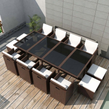 vidaXL 13-részes barna kültéri polyrattan étkezőszett párnákkal kerti bútor