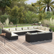 vidaXL 13 részes fekete polyrattan kerti ülőgarnitúra párnákkal kerti bútor