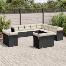 vidaXL 13 részes fekete polyrattan kerti ülőgarnitúra párnákkal kerti bútor