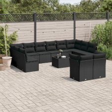 vidaXL 13 részes fekete polyrattan kerti ülőgarnitúra párnákkal kerti bútor