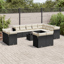 vidaXL 13 részes fekete polyrattan kerti ülőgarnitúra párnákkal kerti bútor