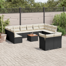 vidaXL 13 részes fekete polyrattan kerti ülőgarnitúra párnákkal kerti bútor