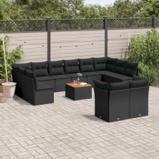 vidaXL 13 részes fekete polyrattan kerti ülőgarnitúra párnákkal kerti bútor