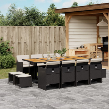 vidaXL 13 részes fekete polyrattan kerti ülőgarnitúra párnákkal kerti bútor