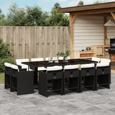 vidaXL 13 részes fekete polyrattan kerti ülőgarnitúra párnákkal kerti bútor