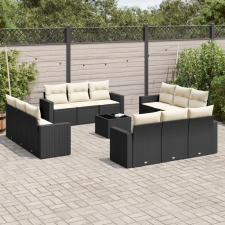 vidaXL 13 részes fekete polyrattan kerti ülőgarnitúra párnákkal kerti bútor