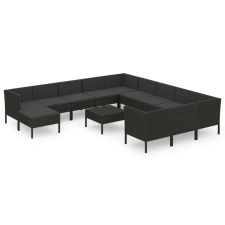 vidaXL 13 részes fekete polyrattan kerti ülőgarnitúra párnákkal (3094529) kerti bútor
