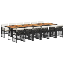 vidaXL 13 részes fekete polyrattan kerti ülőgarnitúra párnákkal (3210771) kerti bútor