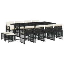 vidaXL 13 részes fekete polyrattan kerti ülőgarnitúra párnákkal (3210798) kerti bútor
