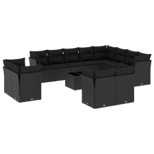 vidaXL 13 részes fekete polyrattan kerti ülőgarnitúra párnákkal (3218535) kerti bútor
