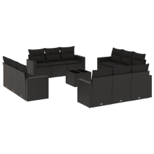 vidaXL 13 részes fekete polyrattan kerti ülőgarnitúra párnákkal (3218765) kerti bútor