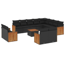 vidaXL 13 részes fekete polyrattan kerti ülőgarnitúra párnákkal (3228197) kerti bútor