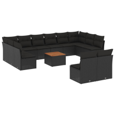 vidaXL 13 részes fekete polyrattan kerti ülőgarnitúra párnákkal (3256223) kerti bútor