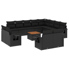 vidaXL 13 részes fekete polyrattan kerti ülőgarnitúra párnákkal (3257161) kerti bútor