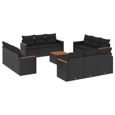 vidaXL 13 részes fekete polyrattan kerti ülőgarnitúra párnákkal (3258240) kerti bútor
