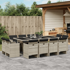 vidaXL 13 részes szürke polyrattan kerti étkezőgarnitúra párnákkal kerti bútor