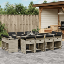 vidaXL 13 részes szürke polyrattan kerti étkezőgarnitúra párnákkal kerti bútor