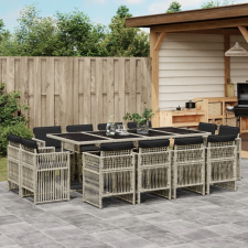 vidaXL 13 részes szürke polyrattan kerti étkezőgarnitúra párnákkal kerti bútor