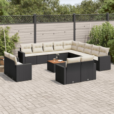 vidaXL 14 részes fekete polyrattan kerti ülőgarnitúra párnákkal kerti bútor