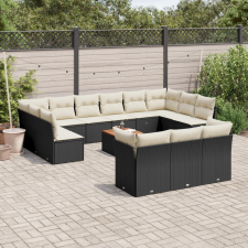 vidaXL 14 részes fekete polyrattan kerti ülőgarnitúra párnákkal kerti bútor