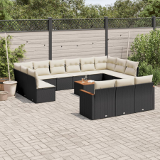 vidaXL 14 részes fekete polyrattan kerti ülőgarnitúra párnákkal kerti bútor