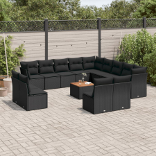 vidaXL 14 részes fekete polyrattan kerti ülőgarnitúra párnákkal kerti bútor