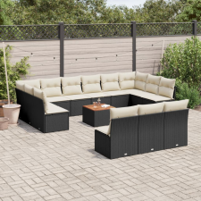 vidaXL 14 részes fekete polyrattan kerti ülőgarnitúra párnákkal kerti bútor