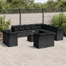 vidaXL 14 részes fekete polyrattan kerti ülőgarnitúra párnákkal kerti bútor