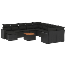 vidaXL 14 részes fekete polyrattan kerti ülőgarnitúra párnákkal (3256748) kerti bútor