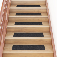 vidaXL 15 db fekete négyszögletes öntapadó lépcsőszőnyeg 76 x 20 cm lakástextília