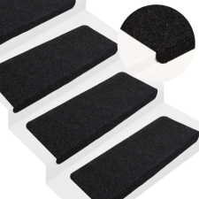 vidaXL 15 db fekete öntapadó lépcsőszőnyeg 65 x 28 cm lakástextília