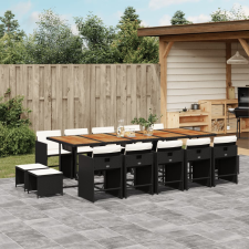 vidaXL 15 részes fekete polyrattan kerti étkezőgarnitúra párnákkal kerti bútor