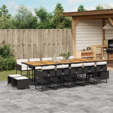 vidaXL 15 részes fekete polyrattan kerti étkezőgarnitúra párnákkal kerti bútor